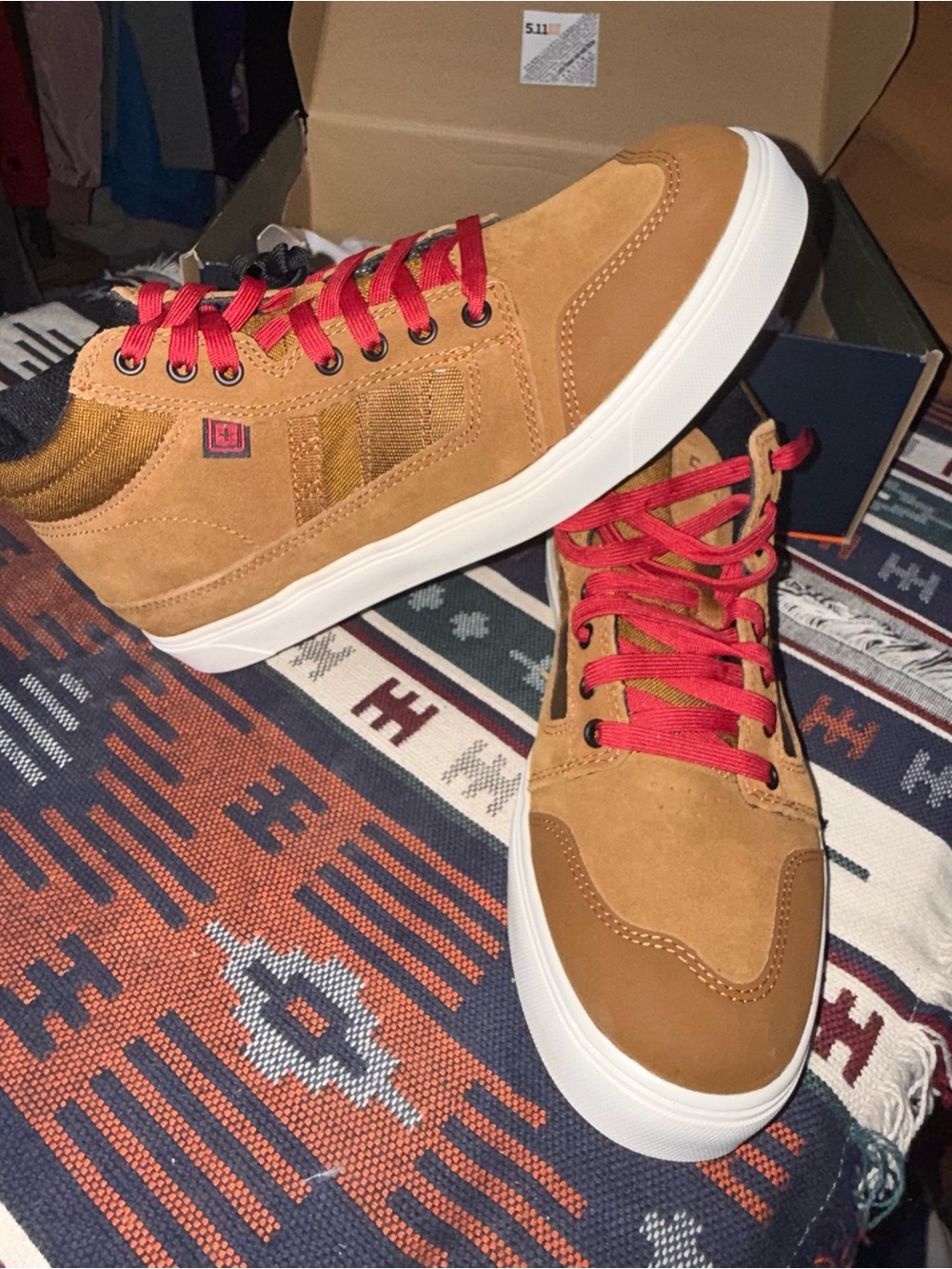 5.11 Tactical Men's Tan Sneakers with Red Laces